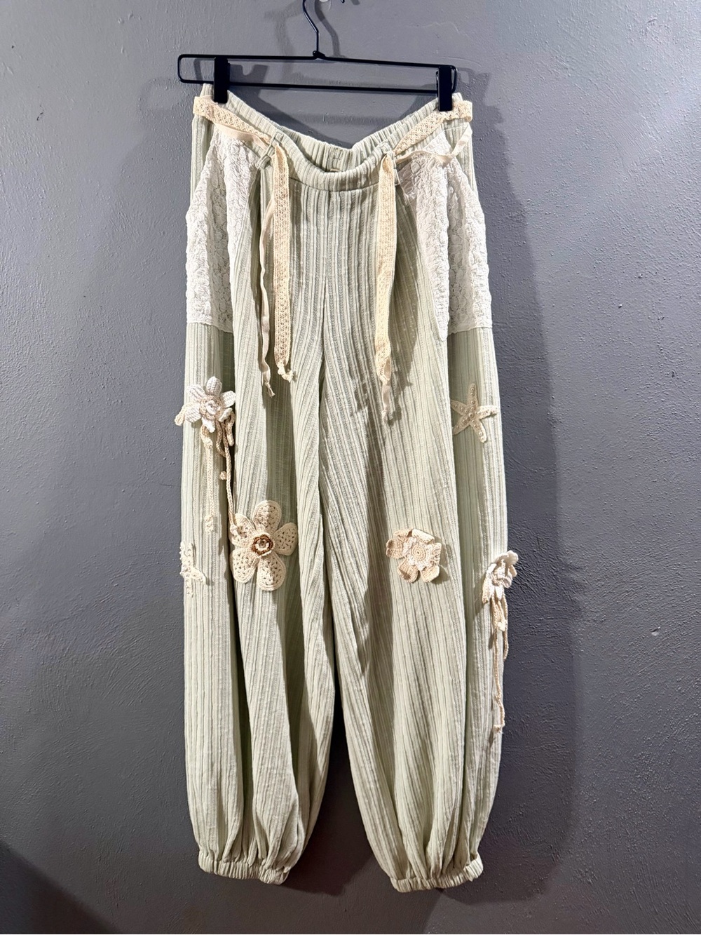 POL Cream Crochet Floral Track Pants
